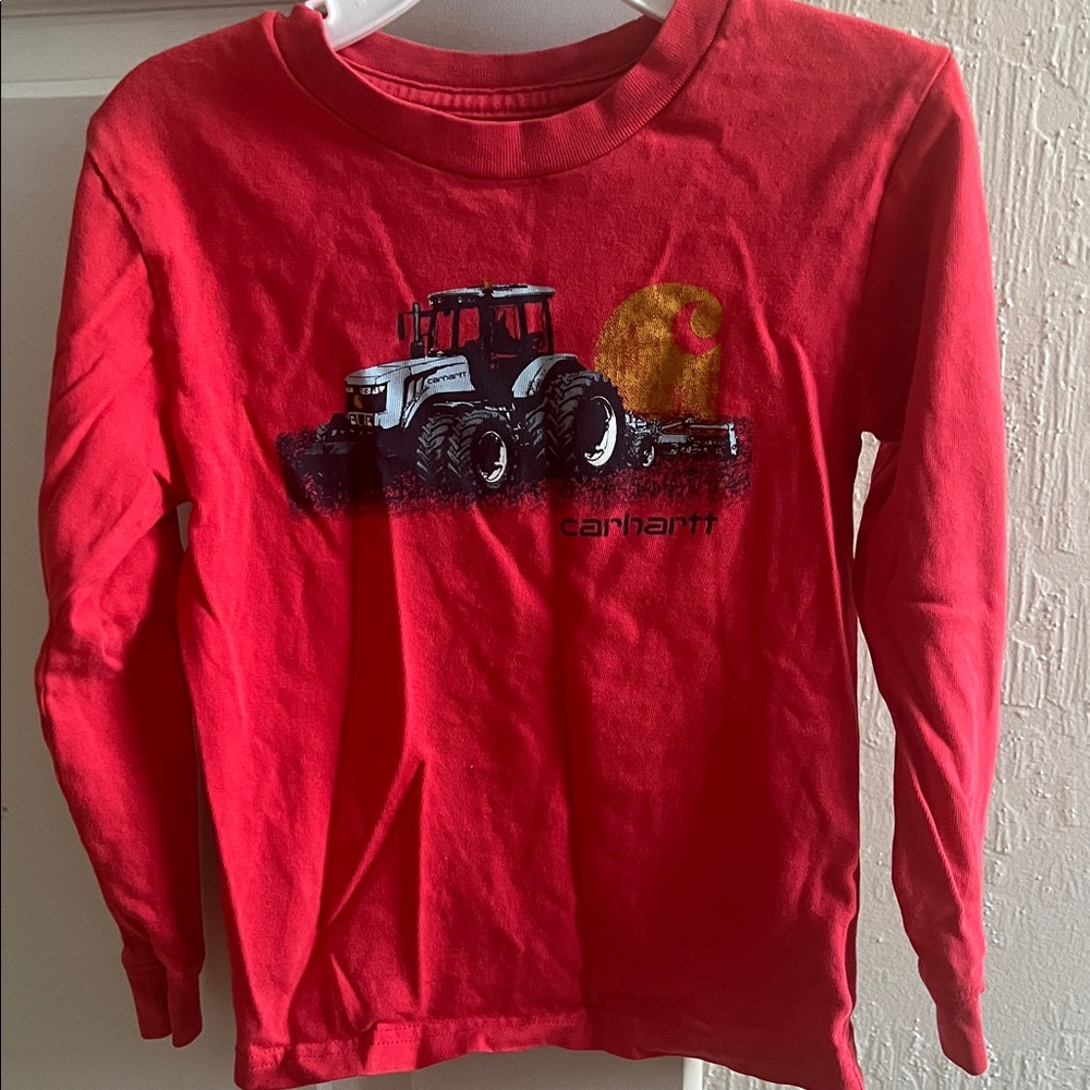 Carhartt Kids' Red Long-Sleeve Tractor Graphic Tee